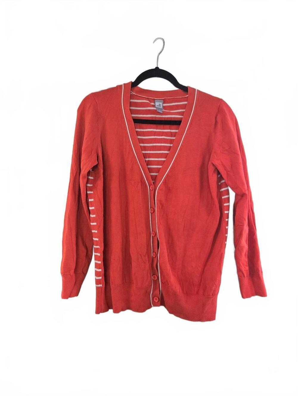 JCPenney Orange and White Striped Cotton Nylon Cardigan Sweater Large